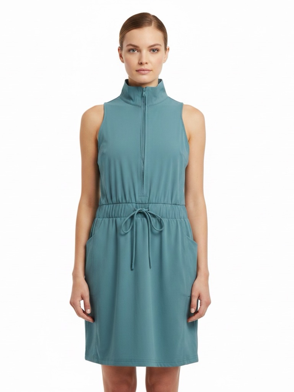 FLX Sleeveless Dress Zip-Front One-Piece Romper with Built In Shorts.